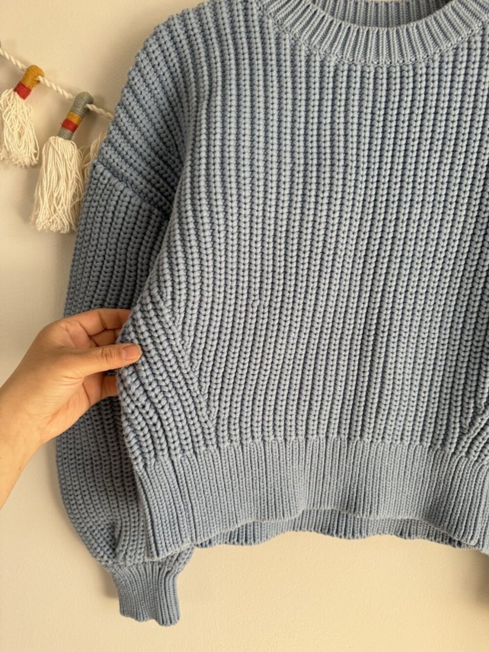 Banana Republic Chunky Cotton Crewneck Sweater Light Blue Denim Cozy Preppy S - Picture 9 of 9